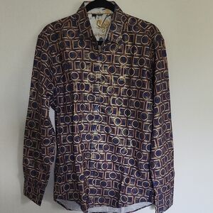 Sugar Men's Blue and Gold Geometric Shirt